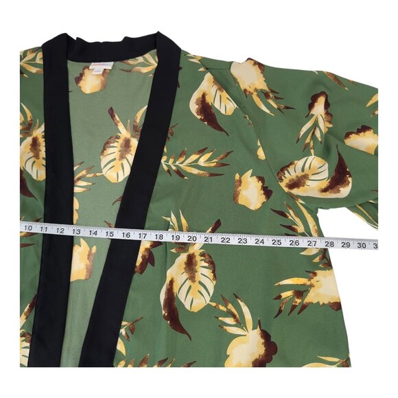 LuLaRoe Womens Floral Print Kimono Cardigan Green/Black Trim Size L Open Front - Picture 3 of 11